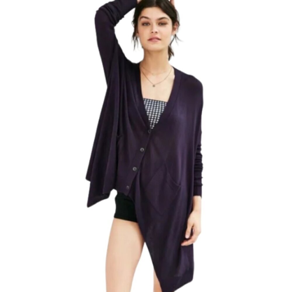 Silence + Noise Womens Xsmall Assymmetrical Purple Boho Cardigan
